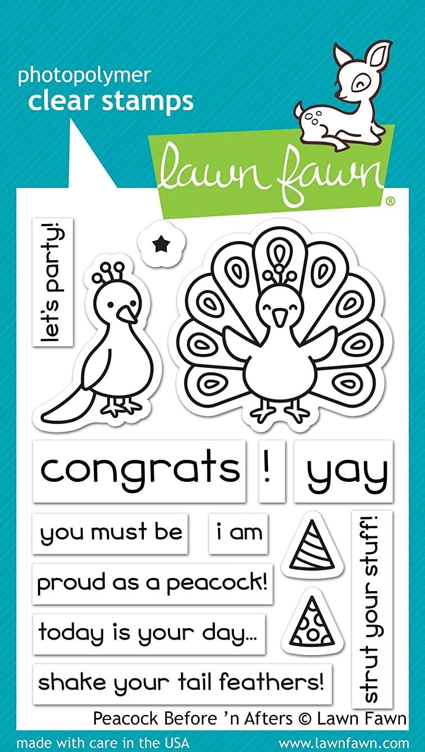 Lawn Fawn Clear Stamps 3'X2' - Peacock Before 'n Afters