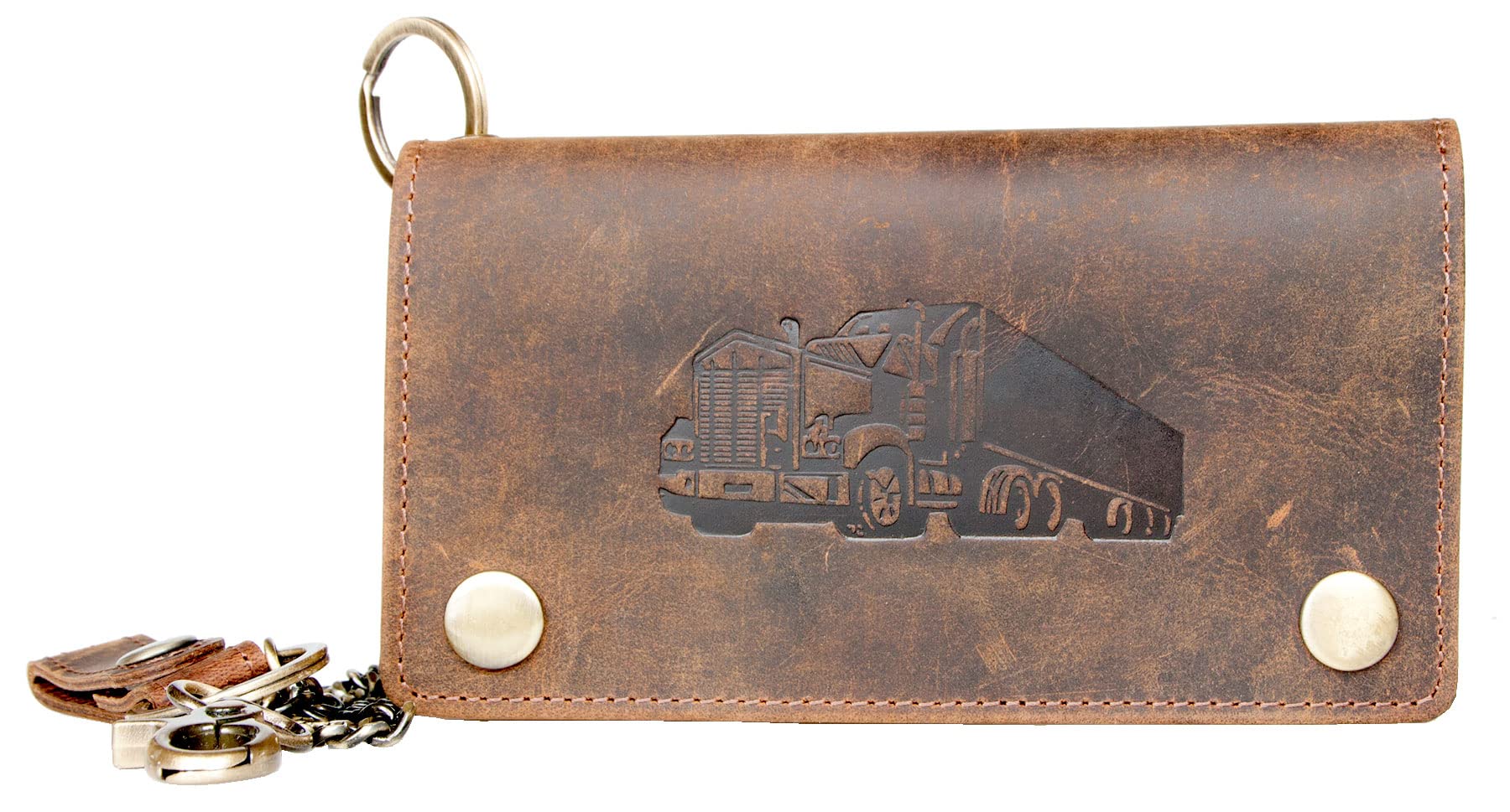 Men's Leather Wallet With Removable Card Or ID Holder, Chain And Image Of A Truck