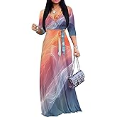 PINKPATTY Women's Plus Size Maxi Dress 3/4 Sleeves Casual Flowy Long Dress for Vacation with Pockets