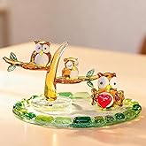 H&D HYALINE & DORA Owl Blown Glass Figurine Miniature Bird Figurine with Round Base Handmade Glass Animal Figure Collectible for Christams Home Decor