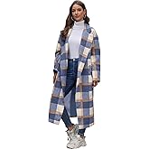 LNKQA Women's Oversized Plaid Wool Coat Casual Lapel Collar Double Breasted Winter Long Pea Coat with Pockets