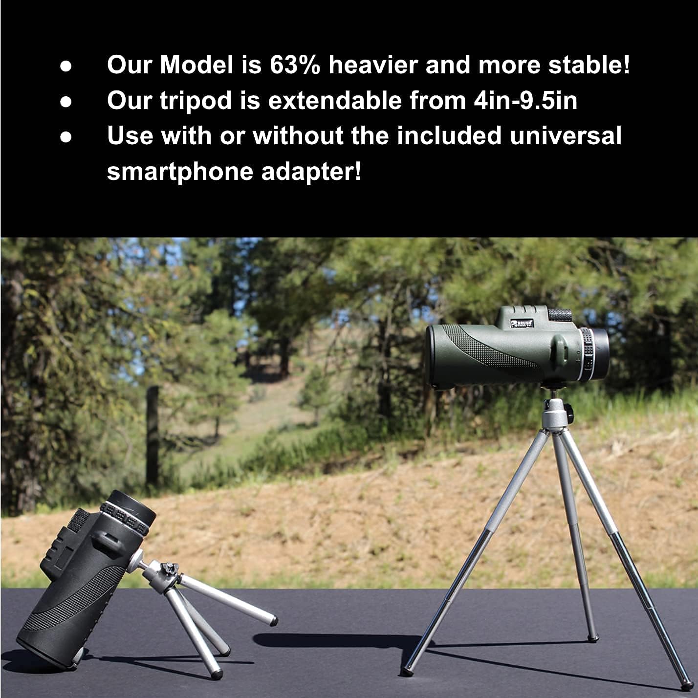 12x50 High Power Handheld Monocular Telescope- Waterproof Portable Scope Monocular- Monocular Telescope for Smartphone- Universal Adapter, 2.5 X More Stable Tripod -Hunting Birding Travel : Camera & Photo