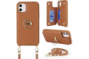 Ｈａｖａｙａ Crossbody Phone case for iPhone 12 case with Strap for Women iPhone 12 pro case with Card Holder iPhone 12 case Wallet with Credit Card Slot and Kickstand-Brown