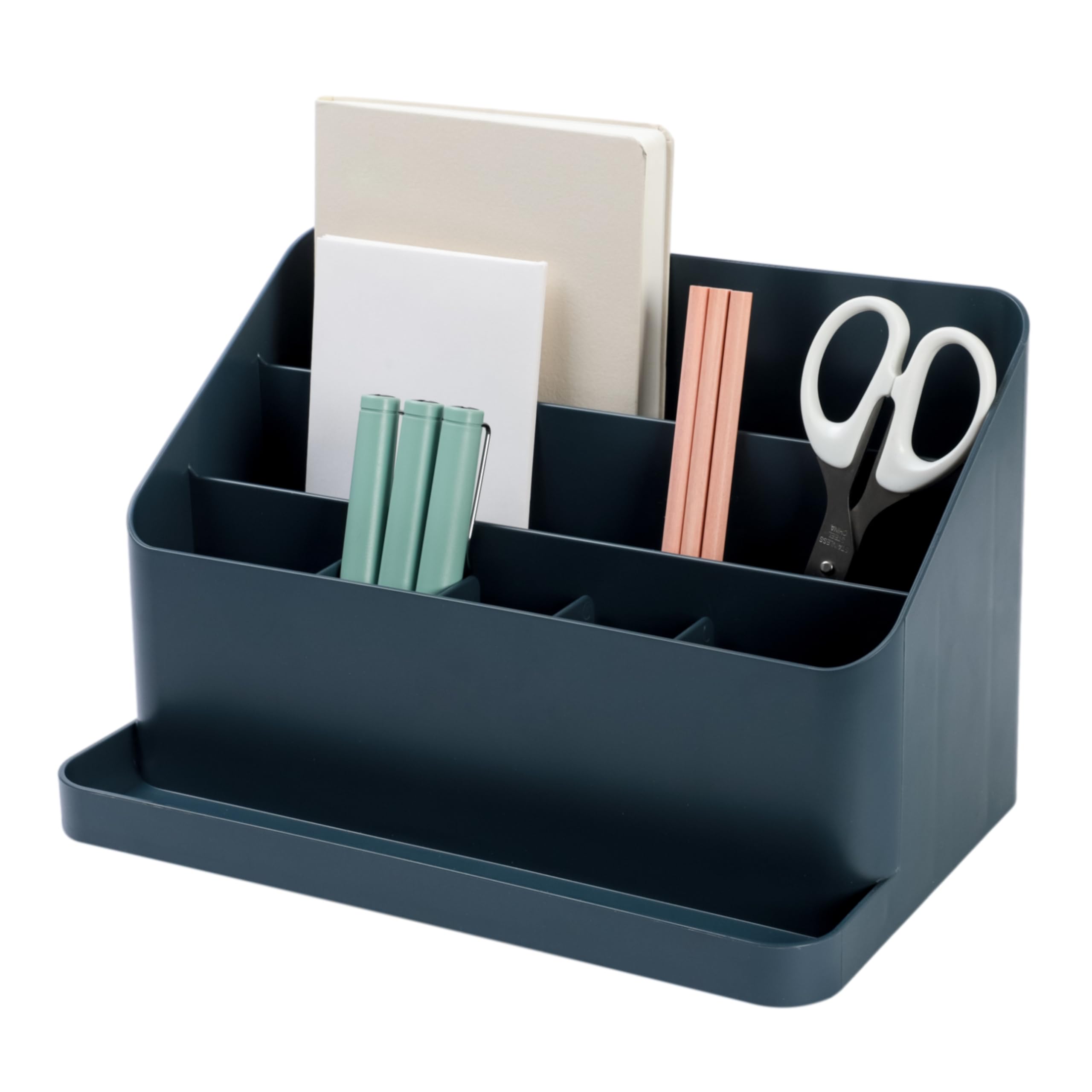 BLUE GINKGO Desk Organizer – Korean-Made Office Storage for Pens, Notes, Mail, and Supplies (Prussian Blue)