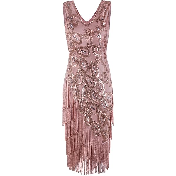 Women's 1920s Dress Gatsby Cocktail Sequin Beaded Flapper Dress (Gold, L)  at Amazon Women's Clothing store