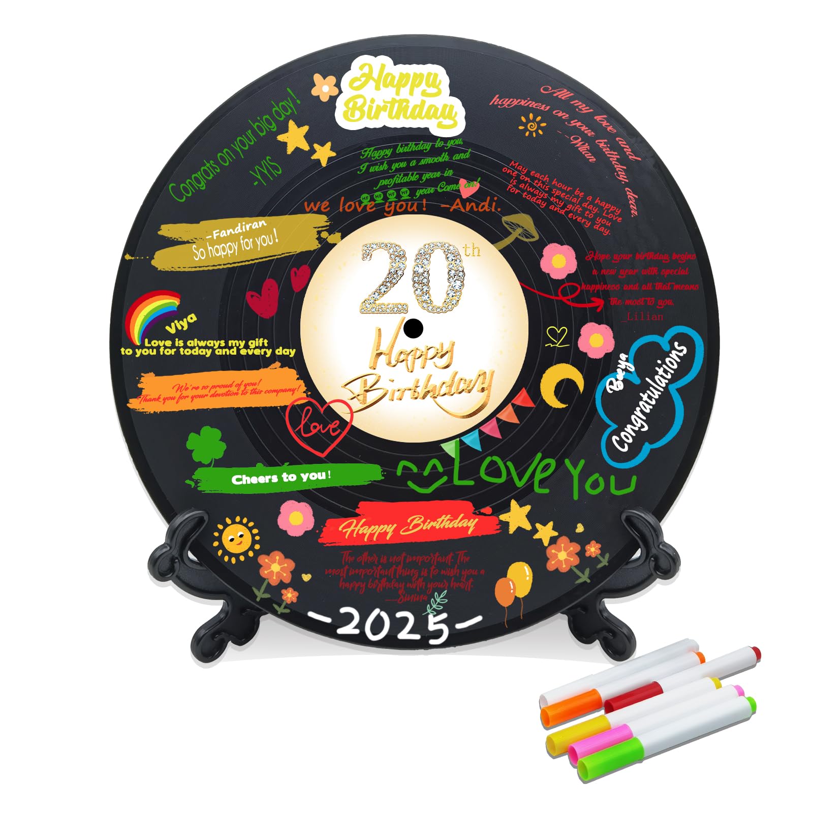 Photo 1 of Vinyl Record Sweet 20 Birthday Decorations 11.6"X11.6", 20th birthday decorations Party Favor Sign Poster, 20th Birthday Guest Book Alternative, Great Sweet 20 Gifts for Girls or Boys (20 Years Old)