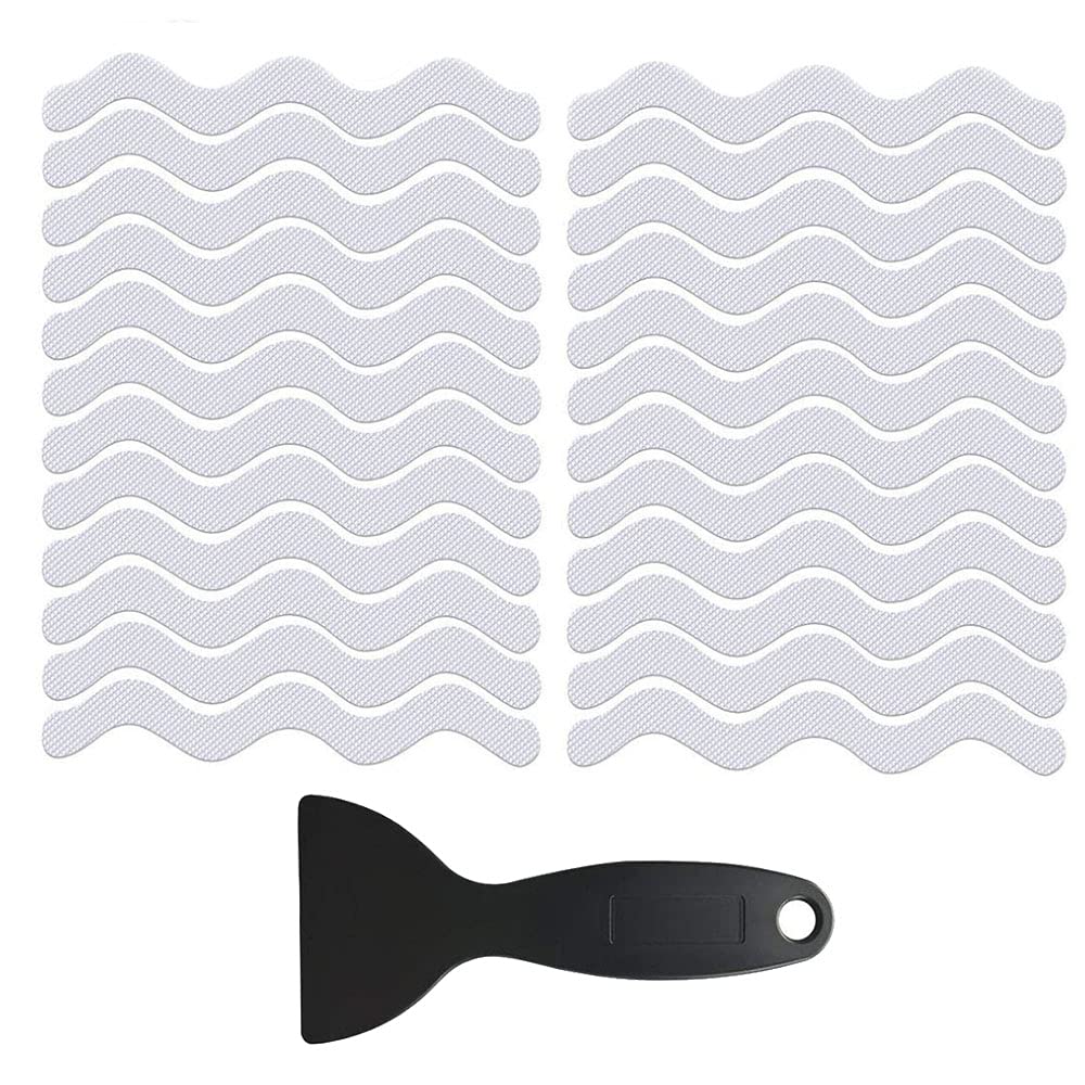 XINGSUI 24Pcs Non-Slip Stickers,Non-Slip Bathroom Stickers,Transparent Anti Slip Grip Stickers,With Scraper,for bathrooms, kitchens, stairs and other slippery areas of the home (Transparent)