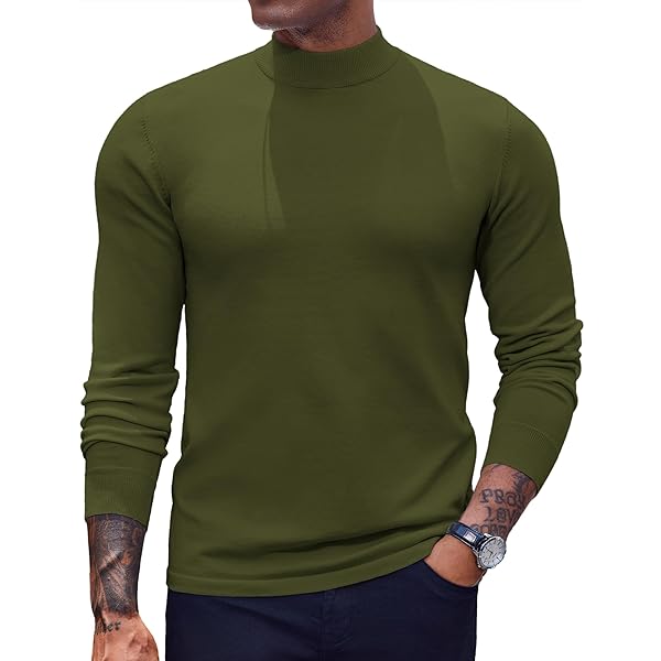 COOFANDY Men Turtleneck Sweater Mock Neck Long Sleeve High Neck