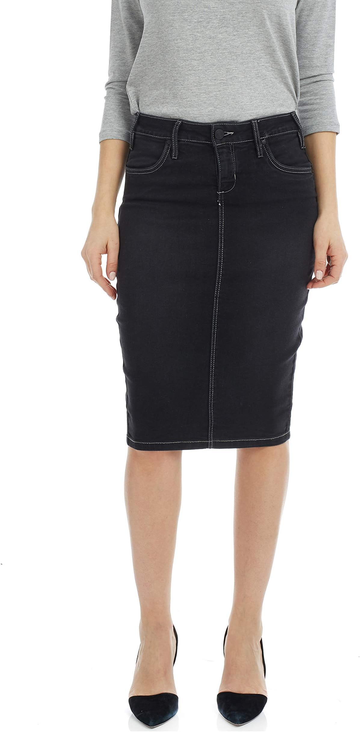 ESTEEZ Women's Denim Pencil Skirt - Powerstretch Jean with Tummy Control - Miami