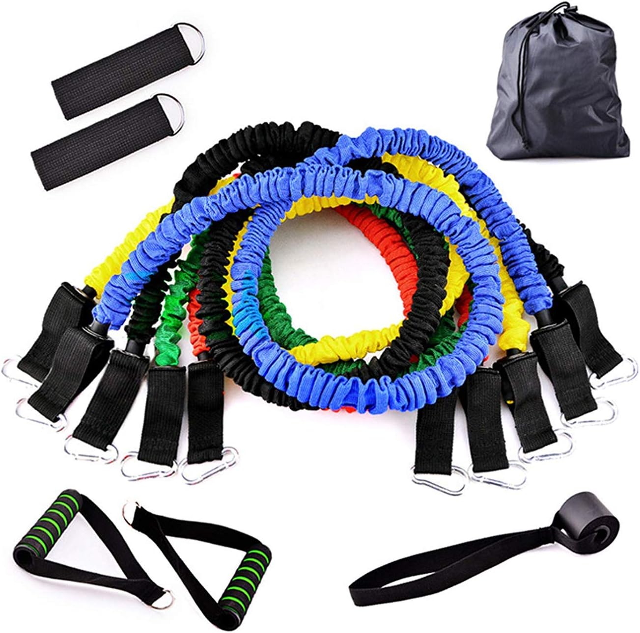 DINGDANG Resistance Bands Set 11 Pieces Exercise Elastic Bands Include Door Anchor Ankle Straps Foam Handles Carrying Mesh Bag Heavy Duty Resistance Bands with Protective Nylon Sleeves for Fitness