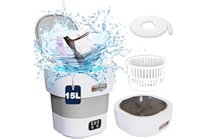 CNCJ Portable Washing Machine, 15L Large Intelligent Laundry Portatil, 2 in 1 Foldable Mini Washing Machine with Drain Basket Washer for Baby Clothes, Underwear, Apartment, Camping, RV, Travel Grey