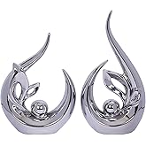2 PCS Silver Decor Accent Ceramic Statue Abstract Sculptures Centerpieces Mid Century Modern Decor for Tables Coffee Table top Decorations for Living Room Desktop Shelf Dining Room Kitchen