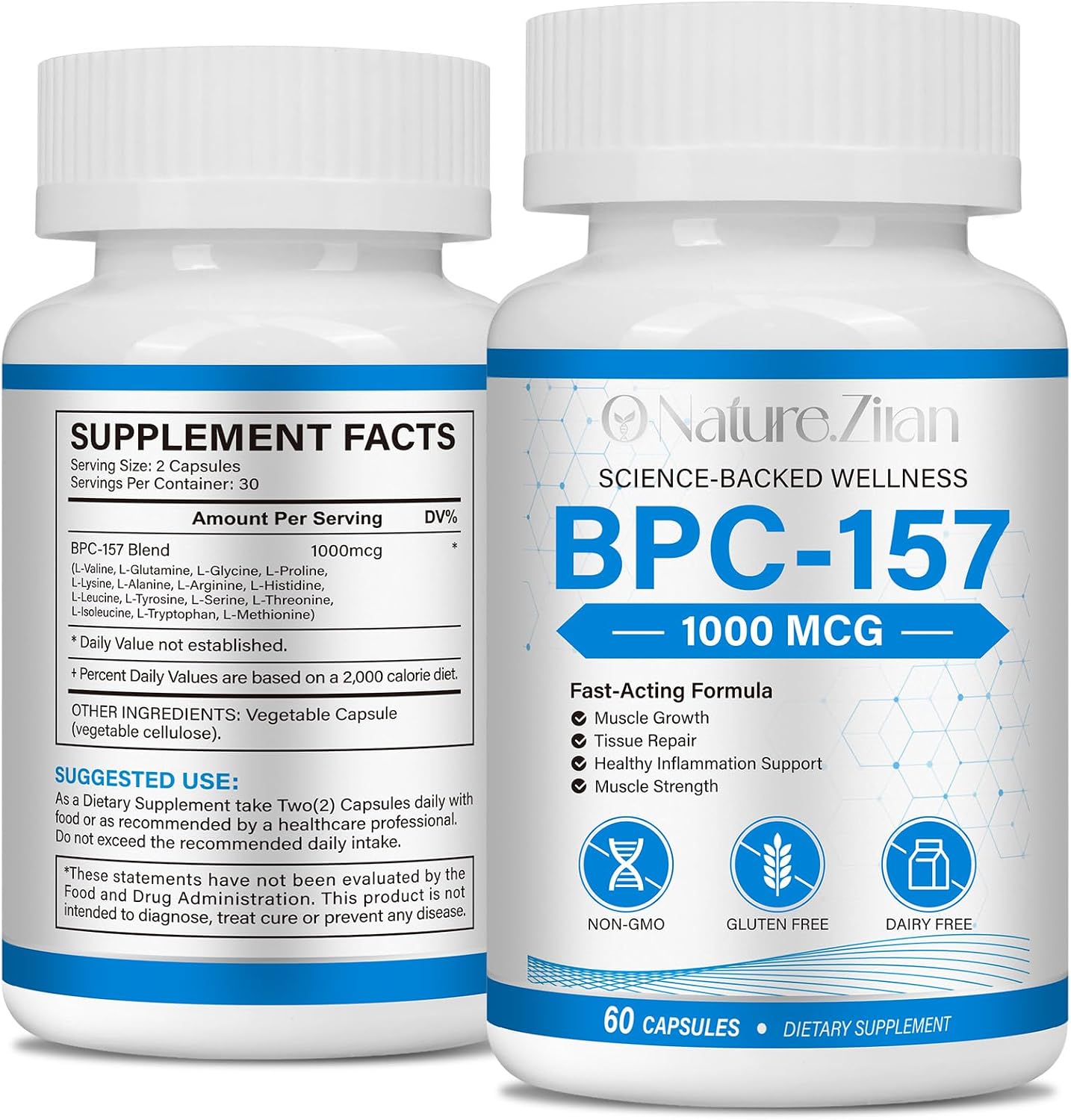 BPC-157 1000mcg Supplement for Men and Women, Non-GMO - 60 Capsules