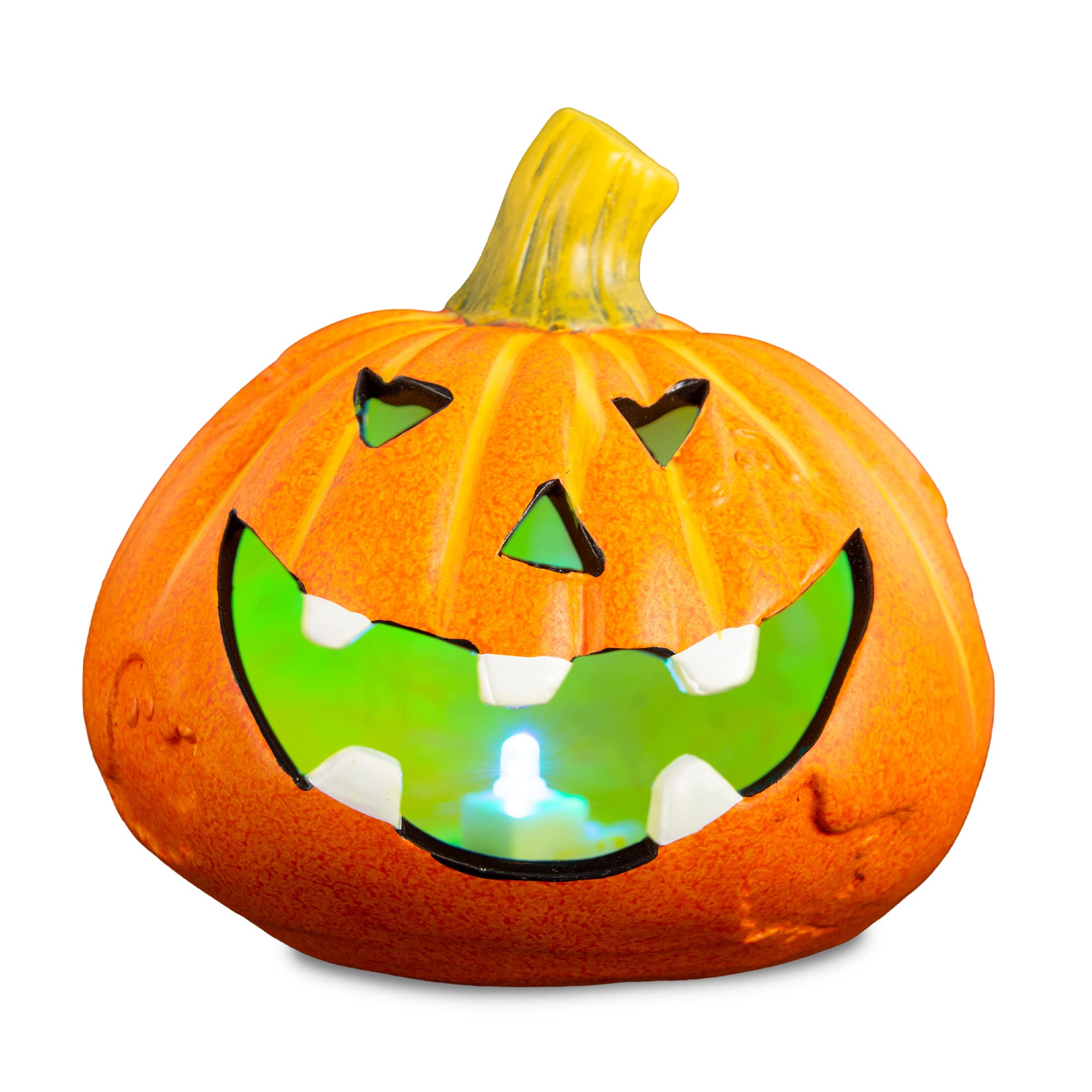 iN LED Colour Changing Ceramic Pumpkin for Halloween Decor – Real Ceramic Halloween Decoration with Batteries Included – Indoor & Outdoor Use Party Ornament - Compact size 13.5x13.5cm Approx