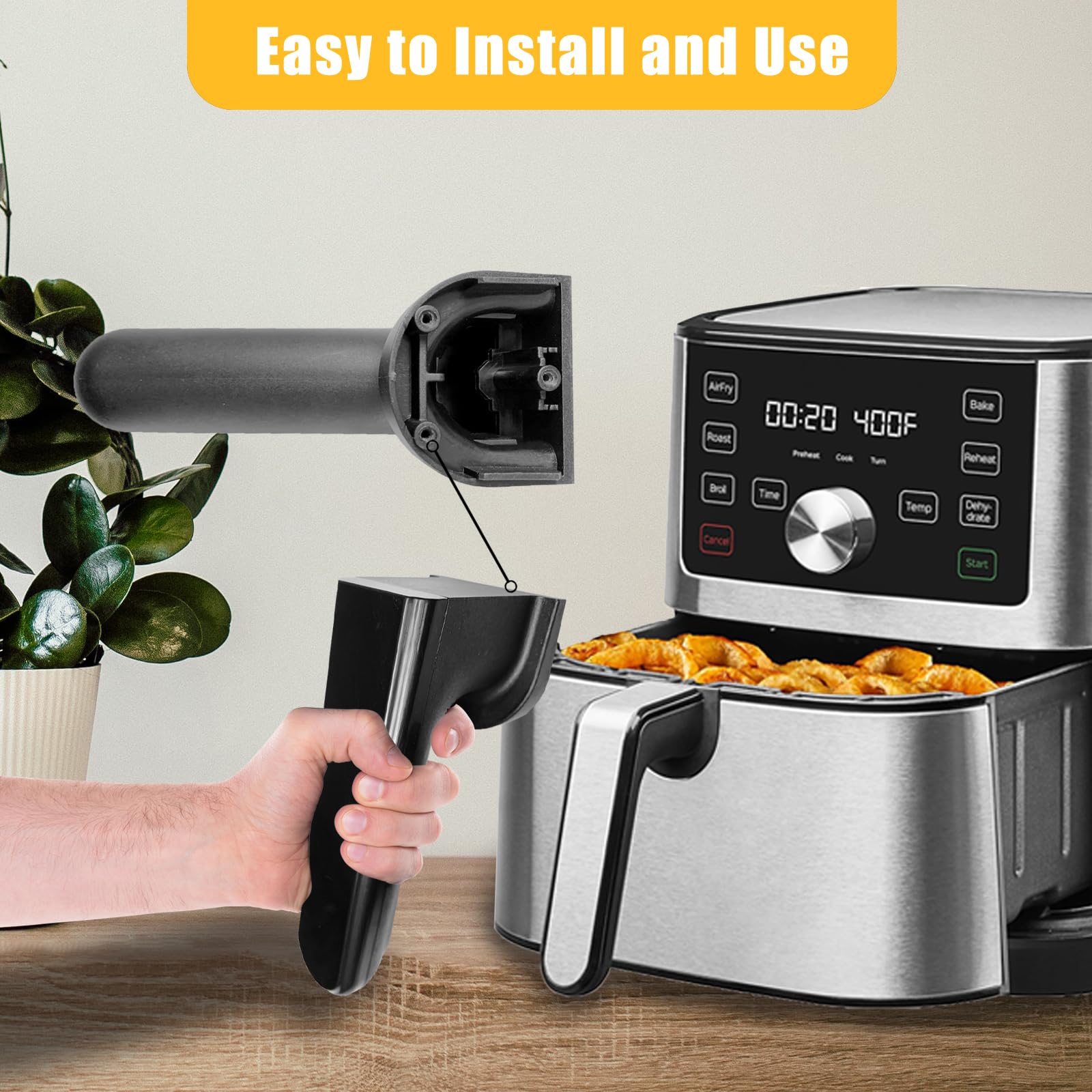 Air Fryer Handle Replacement Parts for Instants Vortex Plus 6QT/5.7QT Air Fryers, Air Fryer Handle for Instants 6QT Air Fryer, Ergonomic Design, Dishwasher Safe