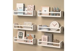 Boswillon White Floating Shelves Set of 6, Wall Mounted Nursery Bookshelf for Kids Room Storage, Classic White Floating Shelves for Wall, Baby Book Shelves for Kids Bedroom Toddler Room Decor - White