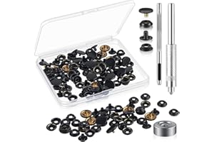 MOOCCI 200Pieces (50Sets) 15MM Snap Fastener Kit Tool Snap Button kit Snaps for Leather Snap Fasteners Kit for Leather Marine Grade Stainless Steel Snaps Button for Canvas Bag, Jeans, Clothes, Fabric (BLack)