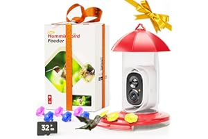 LongPlus® Hummingbird Feeder with Camera, Smart BirdCamera, Bird Feeders with Ant Moat, Bee Proof, Bird Watching Camera with 3 Feeding Ports,Instant Notification, Ideal Gift for Mom