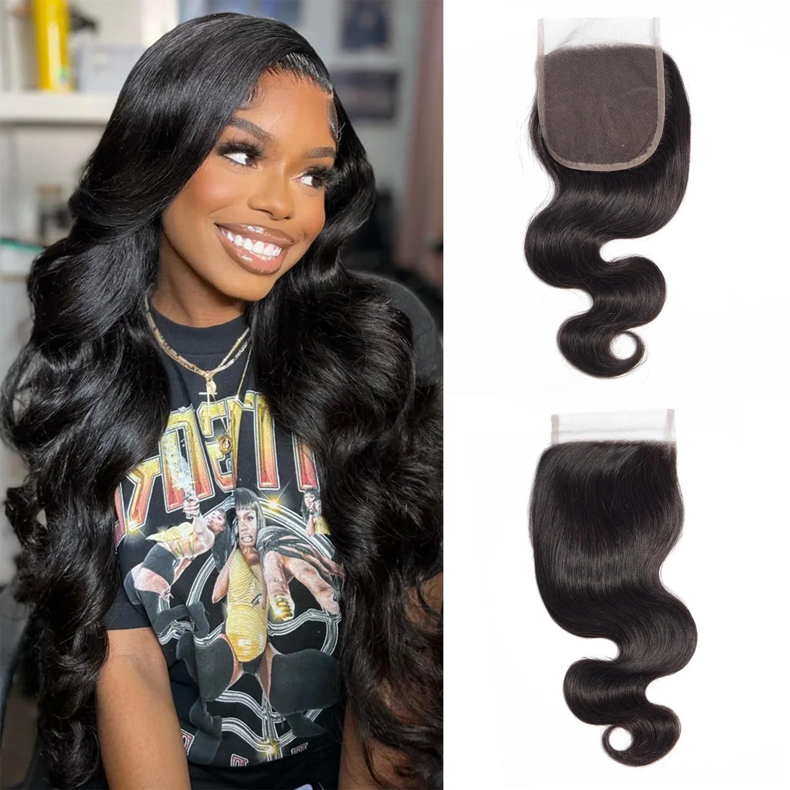 DUAUJUIU Closure Human Hair 4x4 HD Transparent Lace Closures Body Wave for Women Virgin Hair Lace Closure 20 Inch — image 1