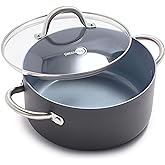 GreenPan Lima 5.2QT Nonstick Stock Pot with Glass Lid, Nontoxic PFAS-Free Ceramic Casserole, Hard Anodized Cookware, Oven &amp; Broiler Safe, Stainless Steel Handles, Gray