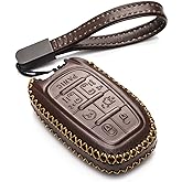Vitodeco Genuine Leather Smart Key Fob Case Cover Protector with Leather Key Clap Compatible for Chrysler Pacifica 2017 - 2026 (7-Button, Brown)