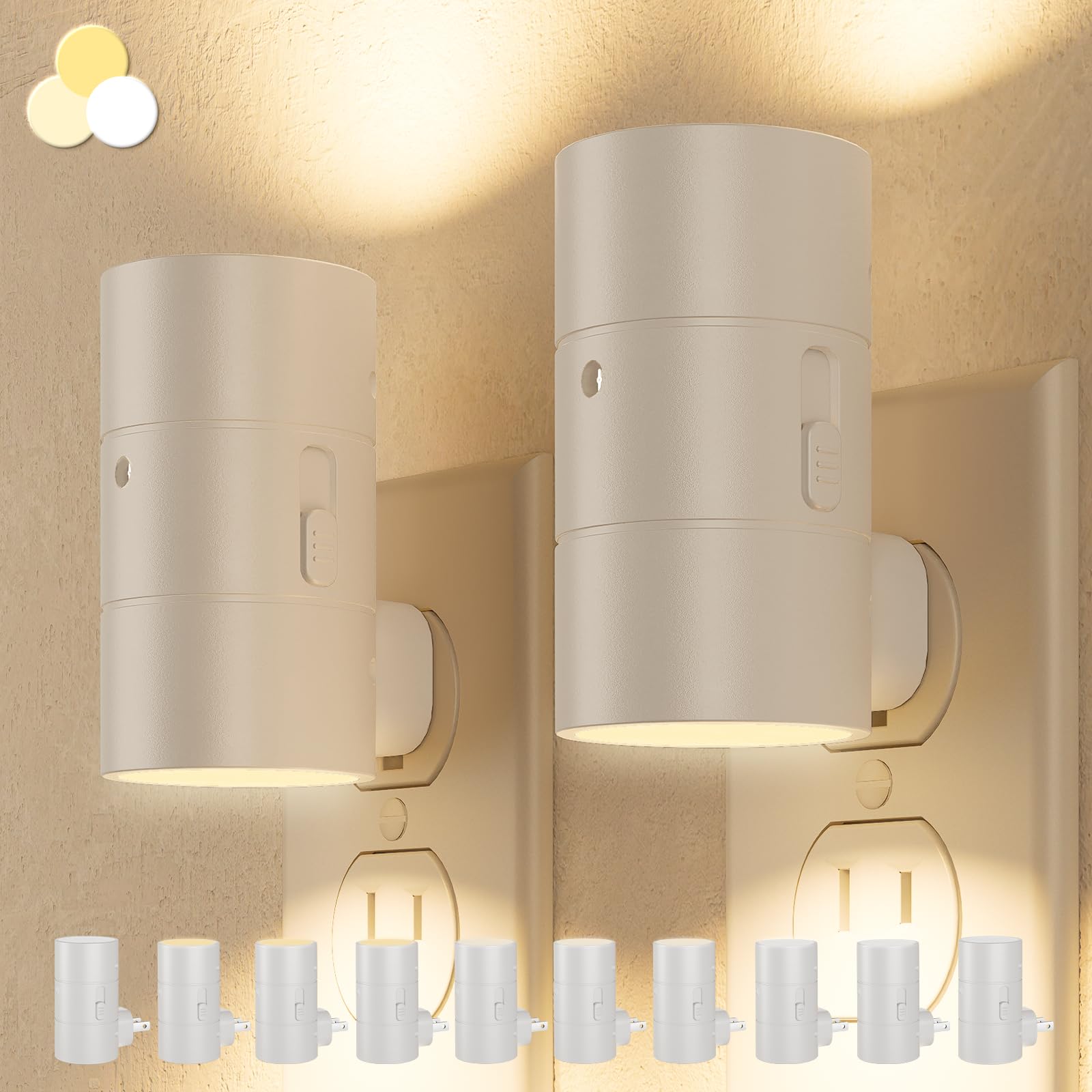 NIORSUN Night Lights Plug into Wall, Dimmable with 3 Color Modes & Auto On/Off Sensor, Ultra-Slim Nightlight for Hallway, Bathroom, Bedroom, Nursery, Kitchen (10 Pack, White) Image