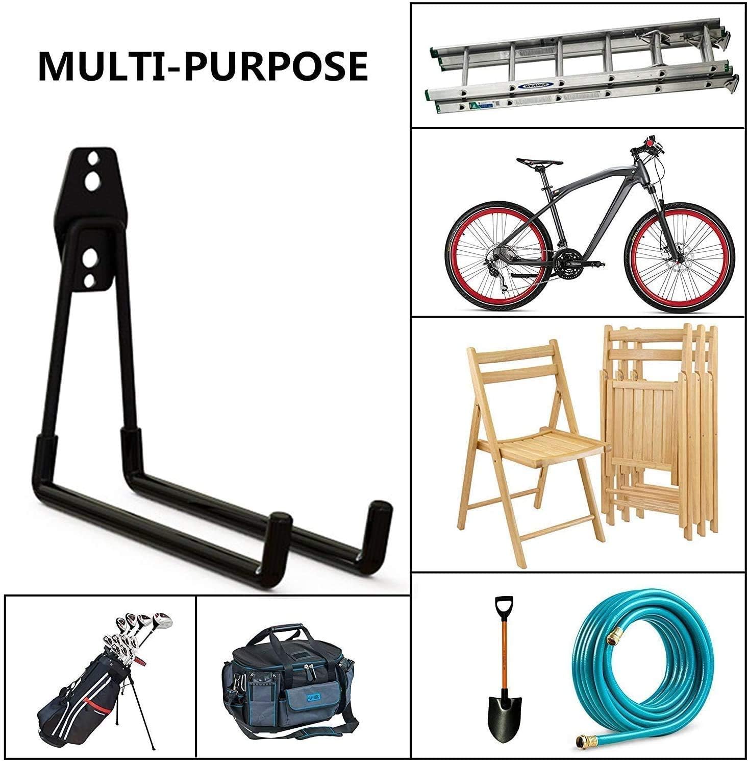 Garage Hooks, 4 Pack Wall Mount Storage Hanger with 2 Extension Cord Holder Organizer, Heavy-Duty 7.5 inch Long Hooks for Ladder, Ski, Sports, Utility, Garden Tool, Hose Storage Rack Organization - - 