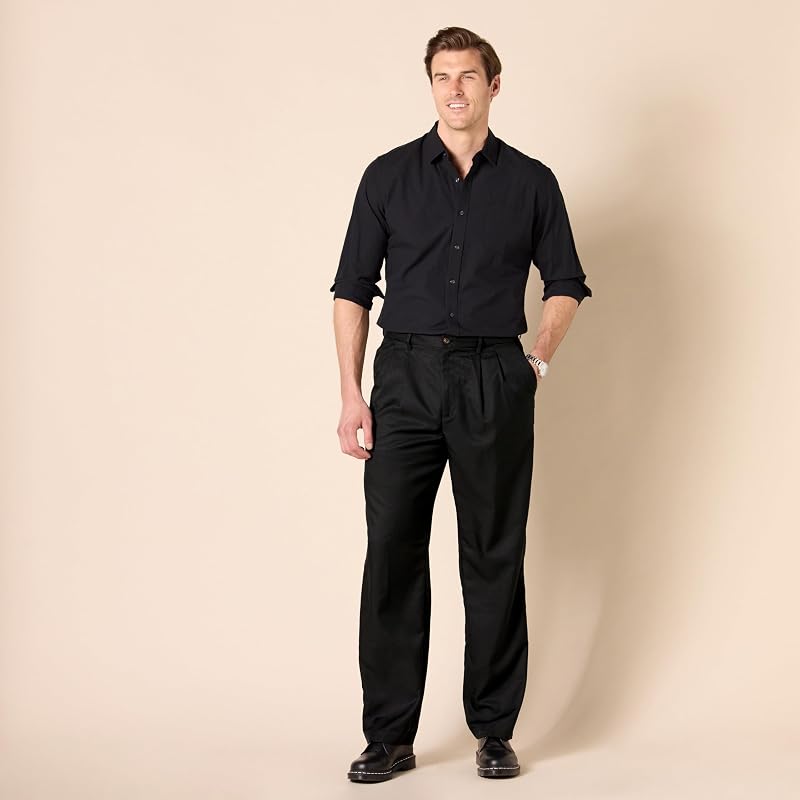 Pantalon Habillé à Pinces à Taille Ajustable Coupe Classique Homme, Noir, 28W / 28L