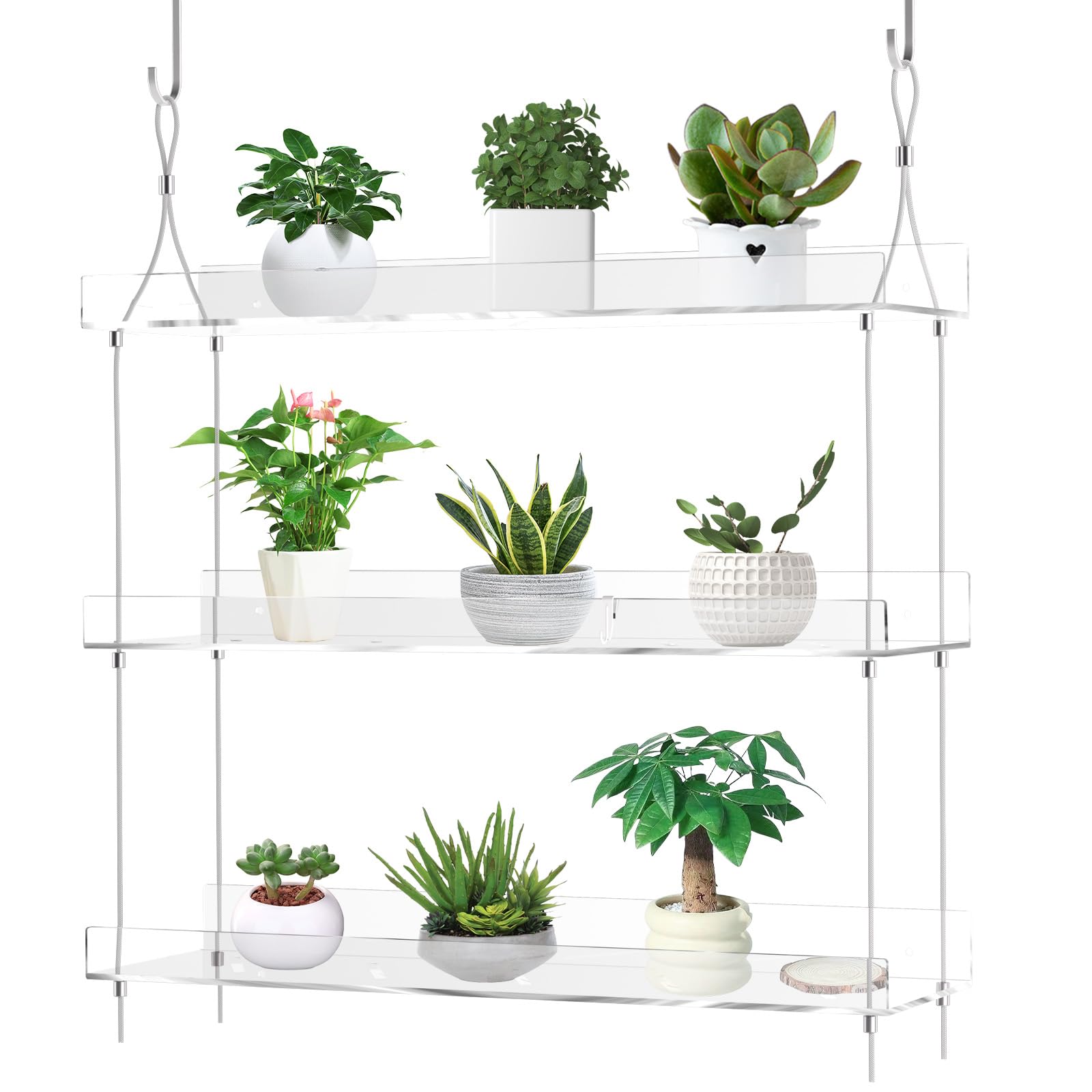 Photo 1 of laapee 2-Tier Clear Acrylic Hanging Window Plant Shelves with Hooks & Suction Cups, 16 Inch Adjustable Sturdy Floating Shelf for Indoor/Outdoor Herbs, Succulents, Flower Pots