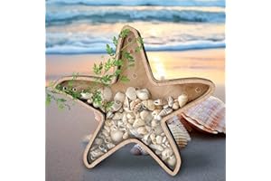 Wooden Seashell Display Case,Cute Sea Shell Holder with Acrylic Window,Shark Tooth Starfish Storage Collection Shadow Box,Mem