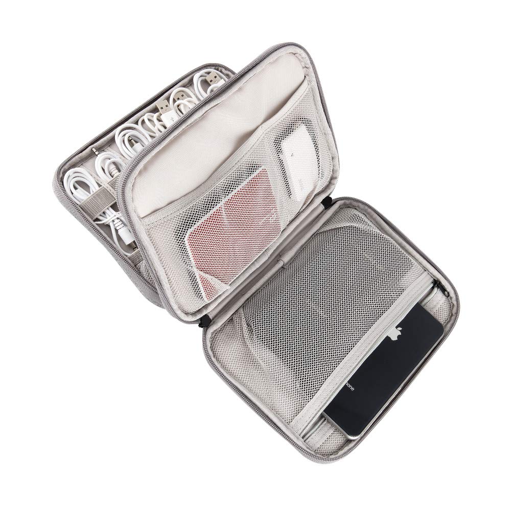 Supfox Dual Layer Electronic Organizer,Waterproof Cable Handbag 2 Layer Travel Gear Organizer Electronics Accessories Cord Tablet Handbag Pouch (Grey)