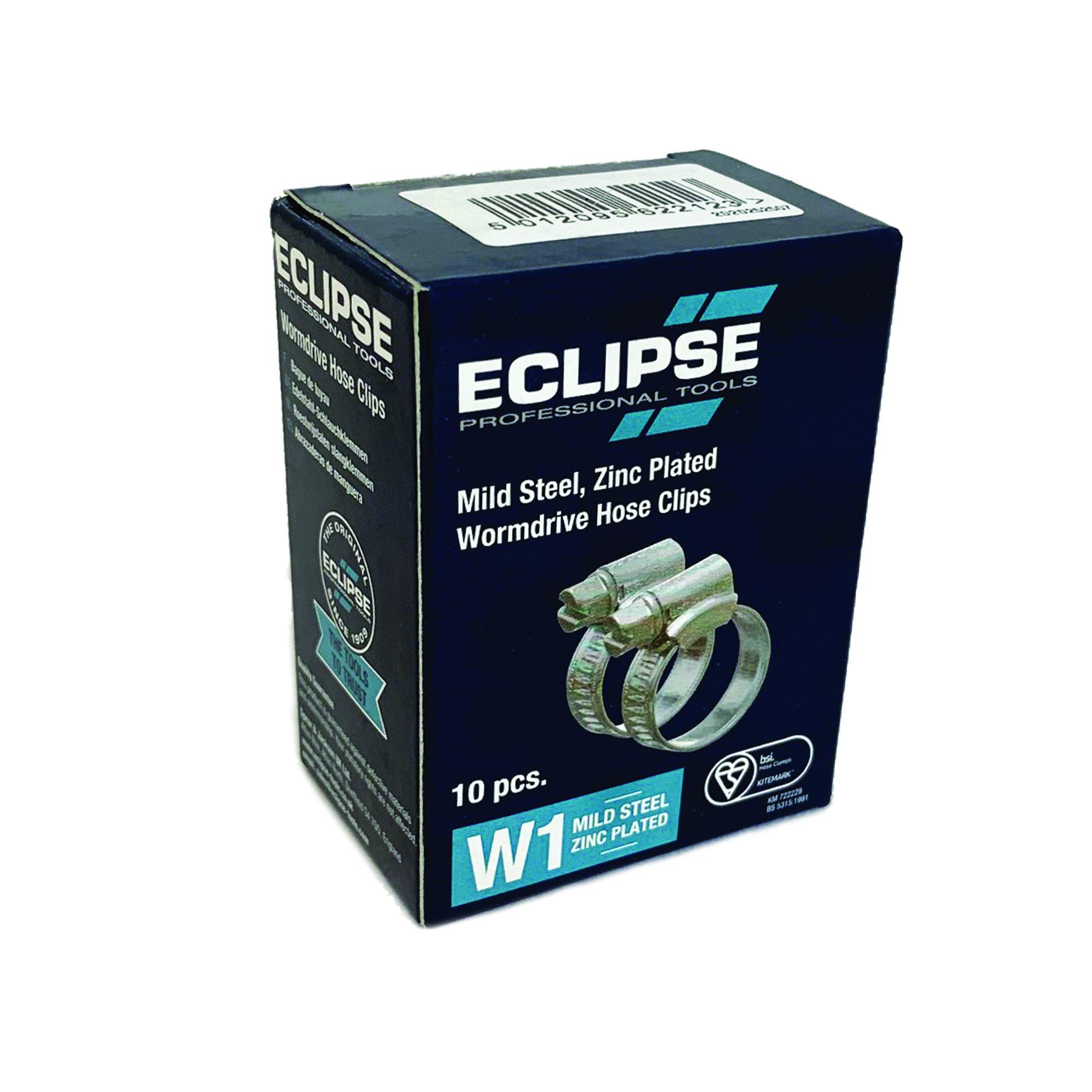 Eclipse Professional Tools ECW1-OO W1 Box of 10 13-20mm (½" - ¾") Mild Steel Worm Gear Hose Clamps