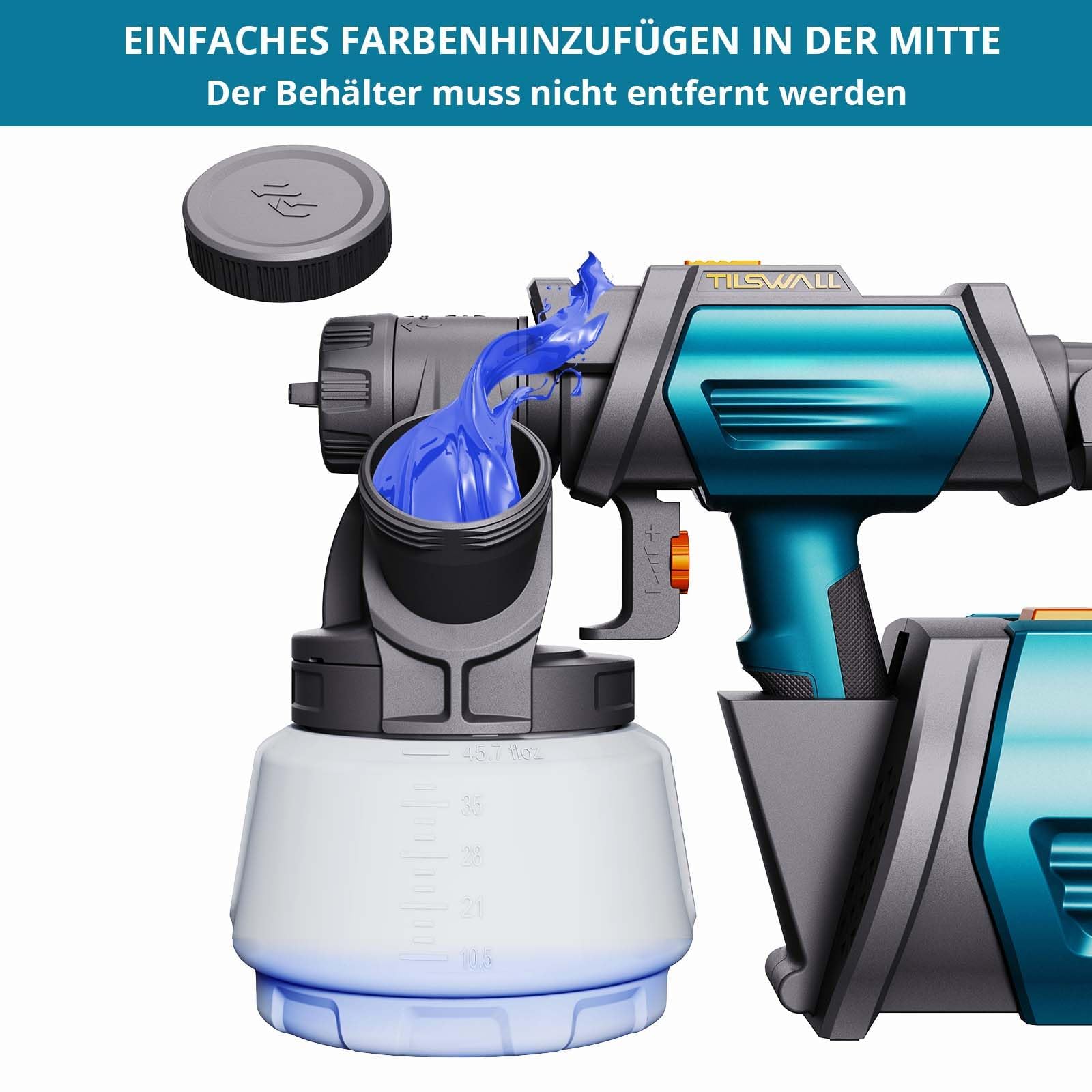 Tilswall Farbsprühsystem Shark 800 HVLP Elektro120 DIN-s Lackierpistole Elektrisch mit 4 Düsen und 3 Sprühmodi für Innen- und Außenwandfarben (Blau) 2