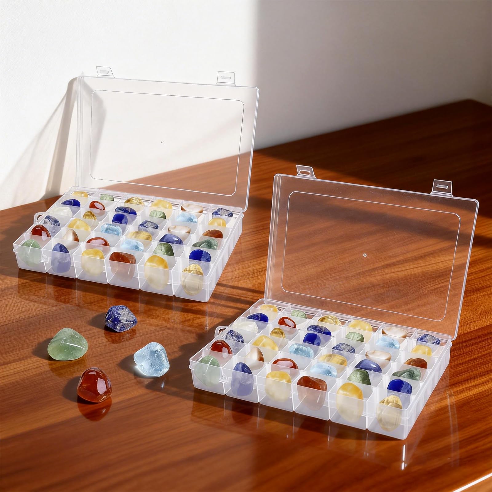 Photo 1 of 2 Pack Rock Collection Box, 36 Grids Rock Display Case with Adjustable Dividers, Clear Plastic Box Ideal for Rock Collection, Suitable for Crystal, Gemstone, Fossil, Seashells, Jewelry, Beads, Crafts