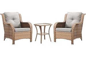 Rilyson Patio Bistro Set Outdoor Chairs - 3 Piece Wicker Rattan Patio Furniture Set with 2 Armrest Chair and 1 Side Table for Proch Deck Garden Backyard Balcony(Yellow/Beige)