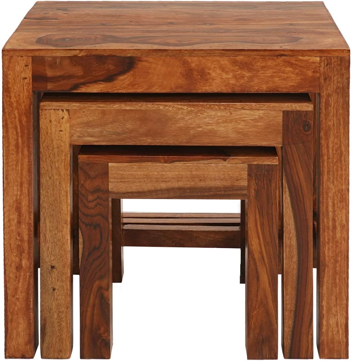 SD Furniture Wooden Solid Sheesham Wood Nesting Tables Set of 3 for