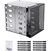Saycker Stainless Steel Hard Drive Cage, 5.25" to 5x3.5" Rack SAS for Computer, Hard Drive Tray with Fan Space - Silver