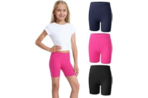 Somaibo 3 Pack Girls Bike Shorts Kids Cotton Cartwheel Athletic Gymnastics Shorts for Running Dance