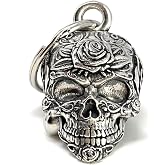 Bravo Bells Rose Skull Motorcycle Bell - Biker Good Luck Bell | Lead-Free Pewter rose skull design biker bell. Includes split ring, gift pouch and legend card. Made in USA.