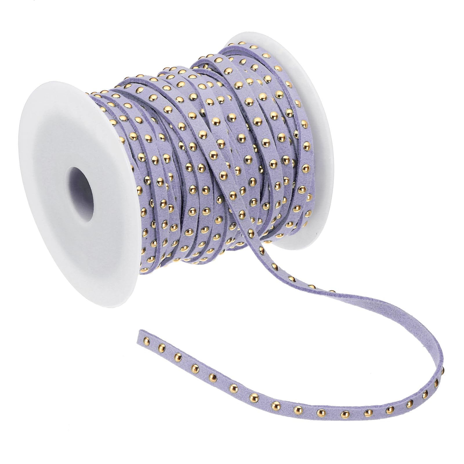 PATIKIL 65.6ft Studded Faux Suede Cord Rope for Jewelry Making, 5mm Micro Fibre Flat Leather Lace Beading String Ribbon with Rivets, Light Purple Golden
