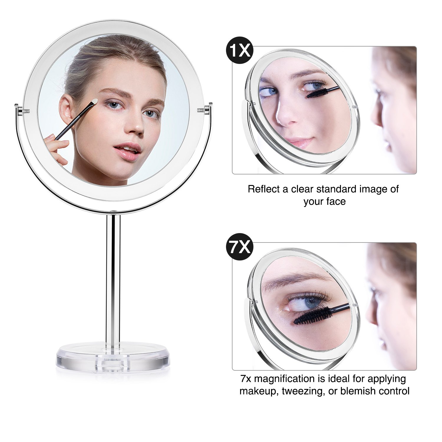 Beautifive Makeup Mirror with 1x/7x, Double Sided Vanity Mirror, 6\'\' Swivel Round Mirror with 360° Rotation, Tabletop Magnifying Mirror, Bathroom Mirror for Women and Men, Retro Style