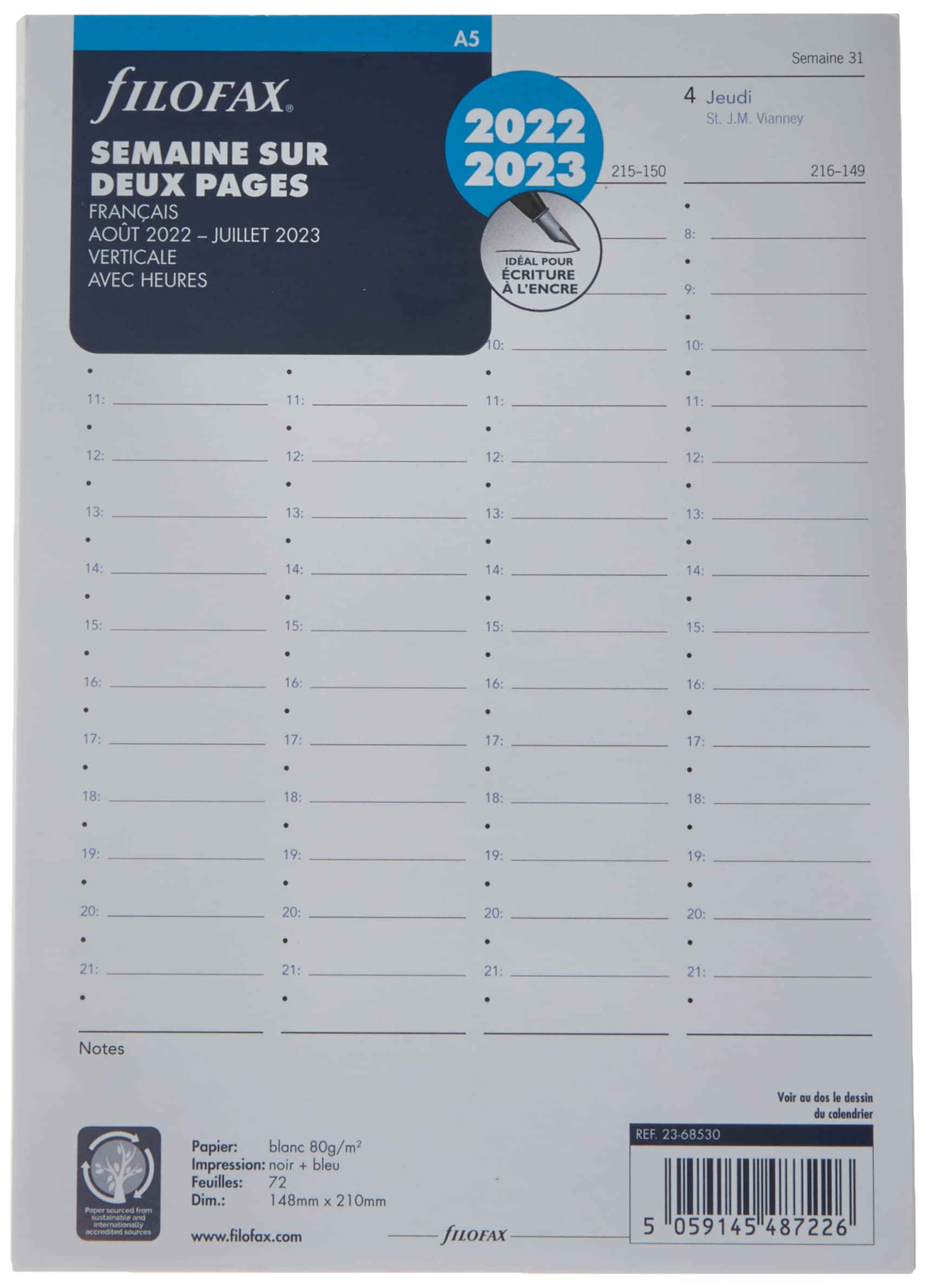 Filofax Week on Two Pages - French - Academic - A5-22/23