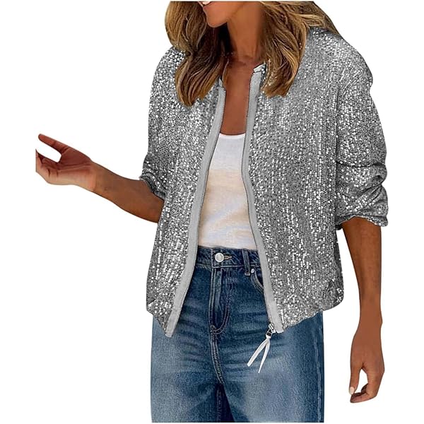 Amazon.com: Women Shiny Sparkle Sequin Jacket Full Zip