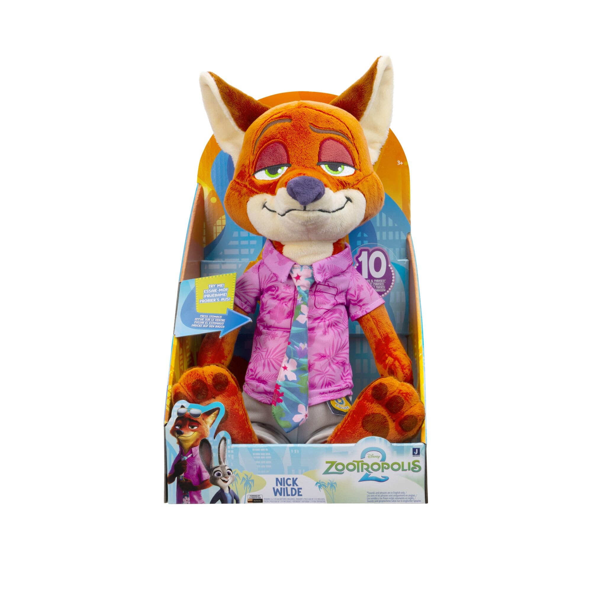 Disney Zootropolis 2 14” Feature Plush Nick Wilde - 10+ Sounds and Phrases - Plush Toys for Kids and Preschoolers - Suitable for Ages 3+
