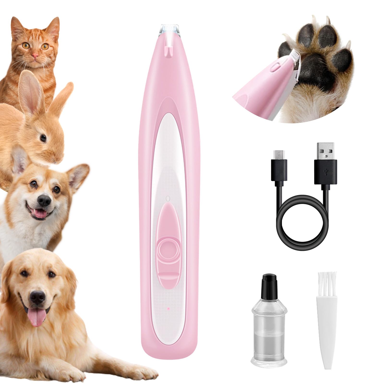 Dog Paw Trimmer, Pet Paw Trimmer for Dogs Cats and Small Pets, Rechargeable Pet Hair Shaver for Trimming Hair Around Paws, Eyes, Ears(Pink)