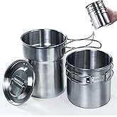 KOKKOYA 2Pcs 4Pcs Foldable Camping Cups and Mugs Pot 304-Food-Grade Stainless Steel Outdoor-cookware-Set with Vented lid