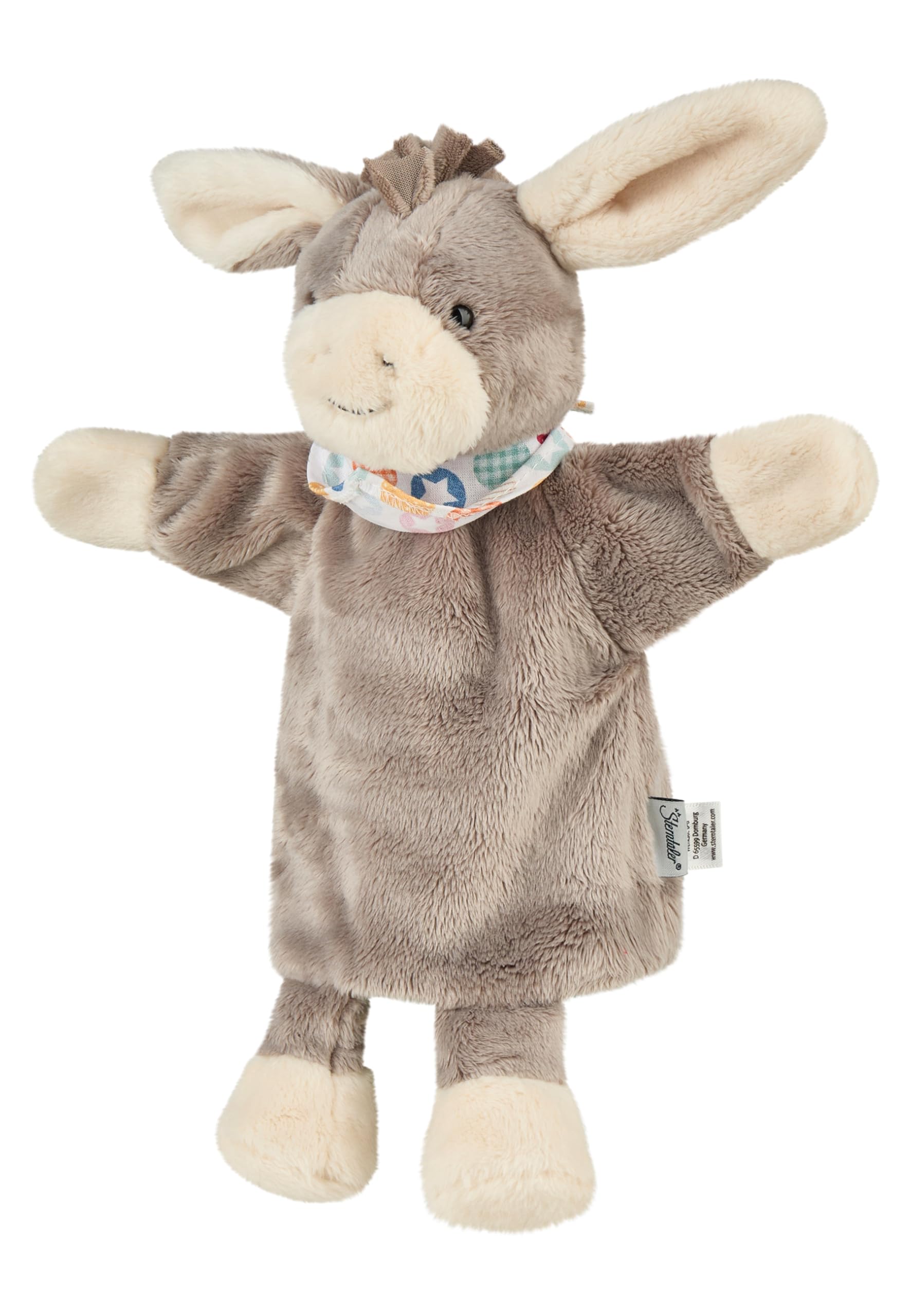 Sterntaler 3602000 Emmi Donkey Hand Puppet, Ideal for Doll Theatres and Role Play, 34 x 25 x 9 cm, Grey/Multicoloured