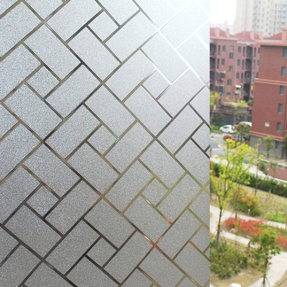 Zanbringe 17.7x78.7 Inches(45x200CM) Non-Adhesive Home & Office Retangle-Squares Static Cling Privacy Window Film
