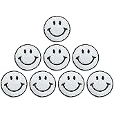 Tizikcon 8pcs White Smile Face Patch Iron On Repair Patches, Happy Face Sewing Appliques Clothing Badges for Clothes, Dress, Hat, Jeans, DIY Decorations(2.8inch)