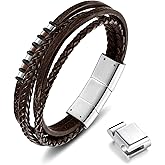 LUCKY2+7 Leather Bracelet for Men with Adjustable Stainless Steel Magnetic Clasp Multi-Layer Braided Mens Genuine Leather BraceletLeather Bracelet for Men
